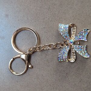 Gold and Blingy Key Holder with Bow Design Keychain Bag Charm